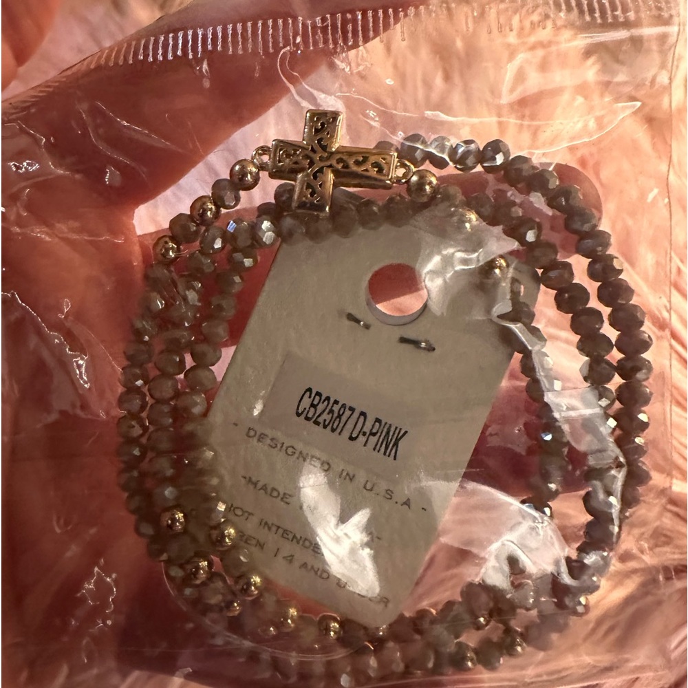 A Project Pink and Gold Bead Stretch Bracelet